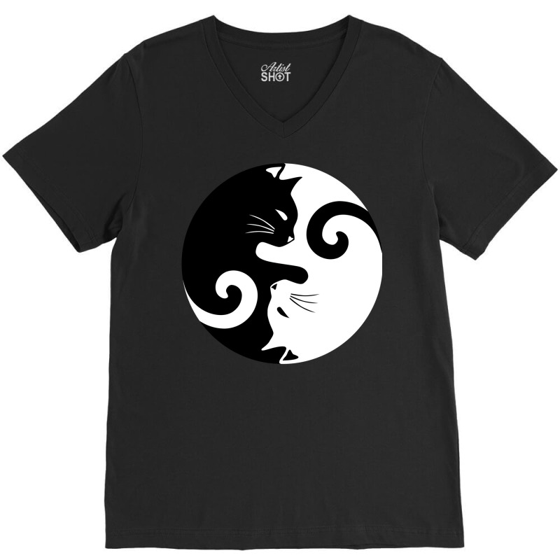 Ying Yang Cats   Black & White V-Neck Tee by hermesginderq | Artistshot