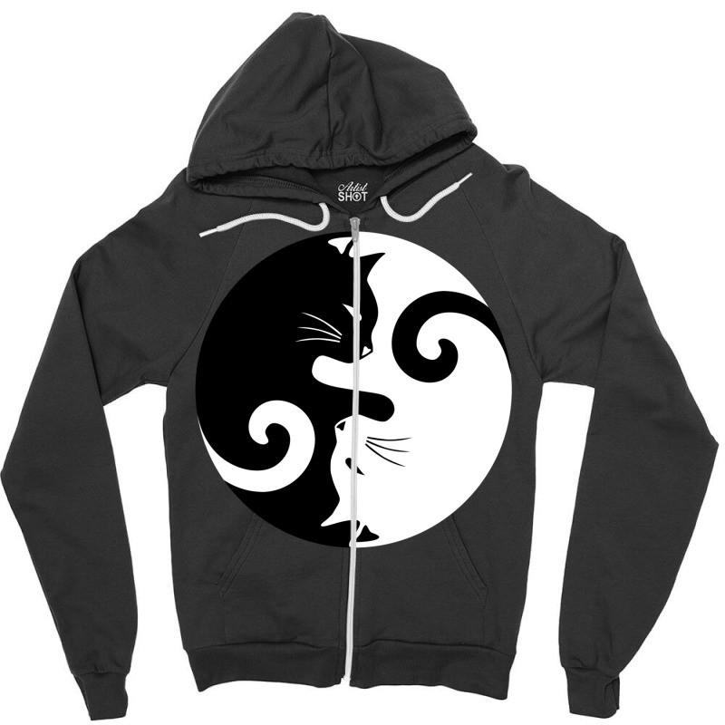 Ying Yang Cats   Black & White Zipper Hoodie by hermesginderq | Artistshot