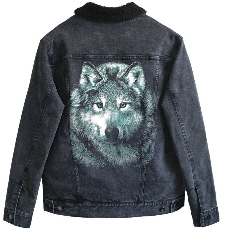 Wolf Face 1 Unisex Sherpa-Lined Denim Jacket by peickkerberk | Artistshot