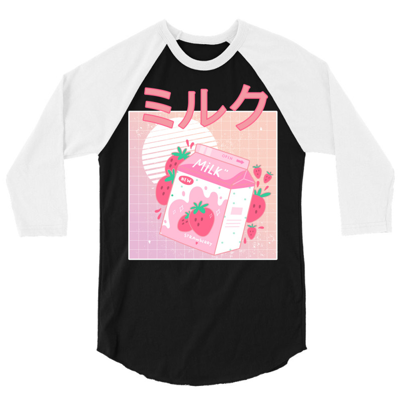 Japanese Aesthetics Kawaii Strawberry Milk Shake 3/4 Sleeve Shirt by skempsenesew | Artistshot