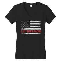 Dirt Track Racing Cool American Flag Design In Gray Women's V-neck T-shirt | Artistshot