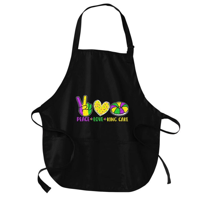 Peace Love King Cake Funny Mardi Gras Parade Carni Medium-length Apron | Artistshot