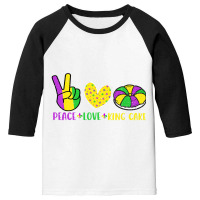 Peace Love King Cake Funny Mardi Gras Parade Carni Youth 3/4 Sleeve | Artistshot