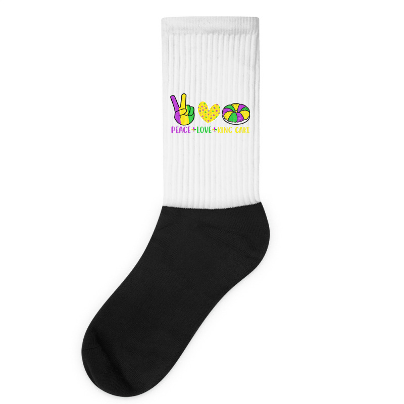 Peace Love King Cake Funny Mardi Gras Parade Carni Socks | Artistshot