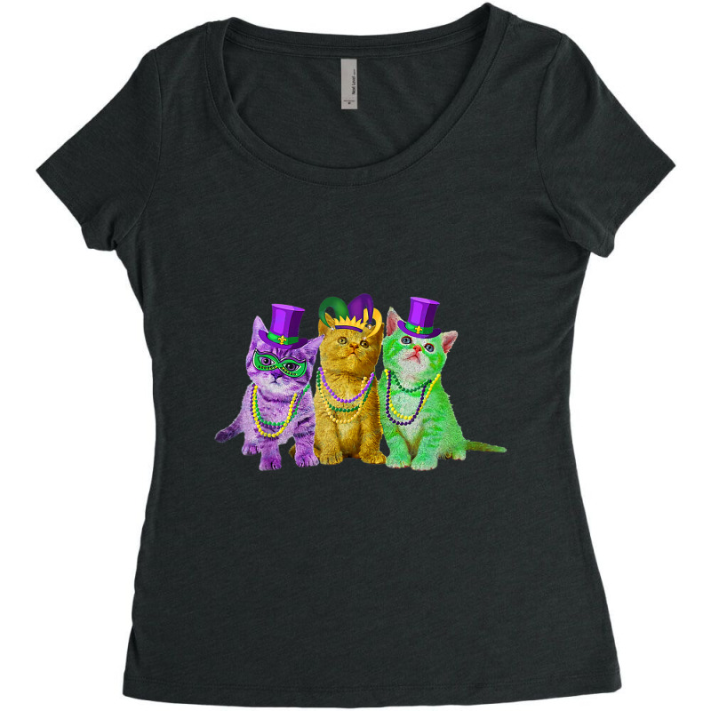 Kitten Cat Mask Beads Mardi Gras New Orleans Cat L Women's Triblend Scoop T-shirt by donellajeremykoa | Artistshot