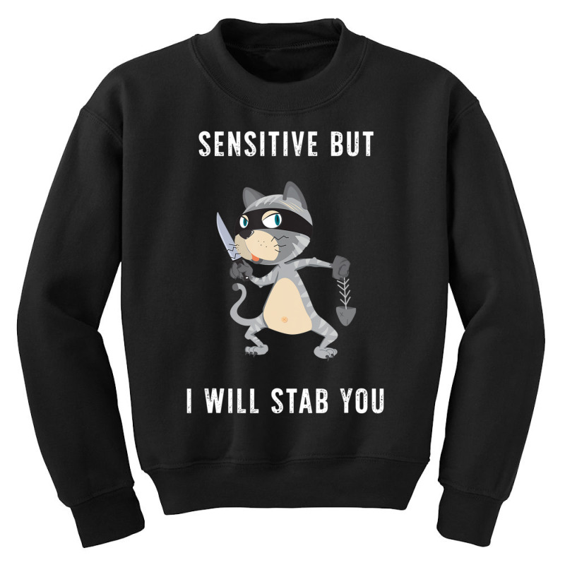 Sensitive But I Will Stab You Cat Saying Youth Sweatshirt by donellajeremykoa | Artistshot