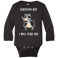 Sensitive But I Will Stab You Cat Saying Long Sleeve Baby Bodysuit | Artistshot