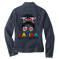 Teen Girl Women Messy Bun Latina Hispanic Heritage Ladies Denim Jacket | Artistshot