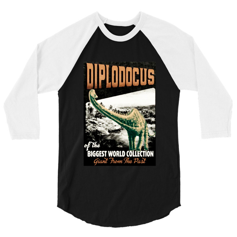 Diplodocus Retro Art   The Biggest World Collectio 3/4 Sleeve Shirt | Artistshot