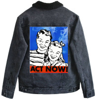 Act Now Vintage Poster Aesthetic Unisex Sherpa-lined Denim Jacket | Artistshot