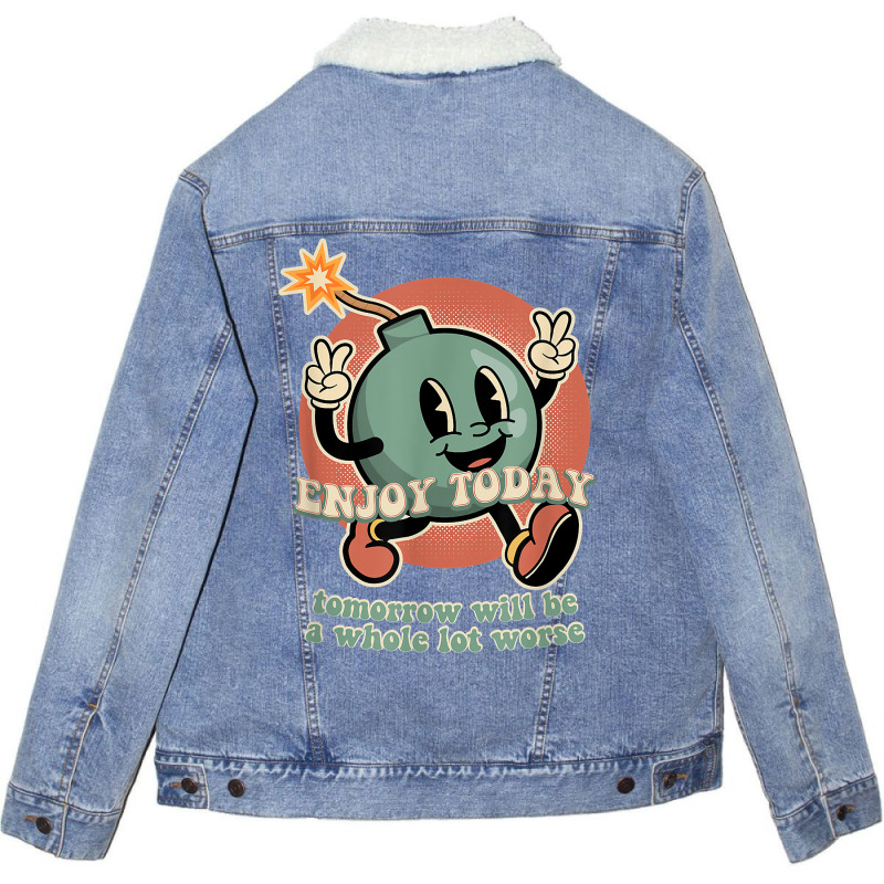 Existential Dread Retro Cartoon Bomb Grenade Nihil Unisex Sherpa-Lined Denim Jacket by mumm | Artistshot