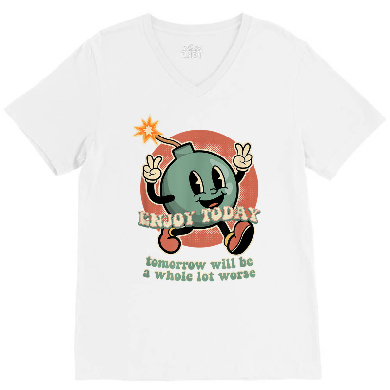 Existential Dread Retro Cartoon Bomb Grenade Nihil V-Neck Tee by mumm | Artistshot