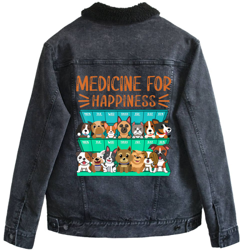 Medicine For Happiness Puppy Lover Dog Owner Cute Unisex Sherpa-lined Denim Jacket | Artistshot