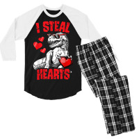 Valentines Day Dinosaur I Steal Hearts Love Men's 3/4 Sleeve Pajama Set | Artistshot