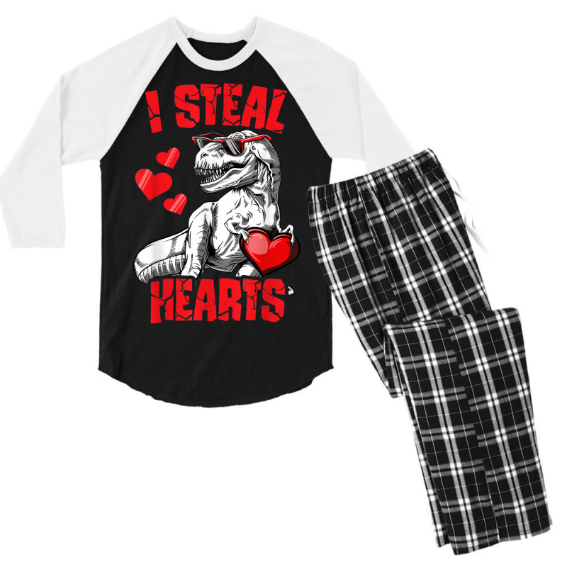 Valentines Day Dinosaur I Steal Hearts Love Men's 3/4 Sleeve Pajama Set | Artistshot