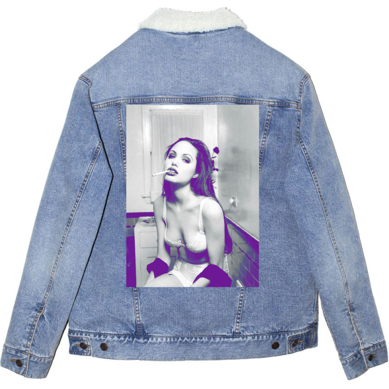 Angelina Jolie   Circa 1994 Unisex Sherpa-Lined Denim Jacket by dugreprudens | Artistshot