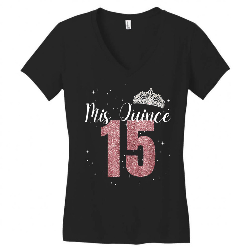 Mis Quince 15  Pink Sparkle  Quinceanera Birthday Women's V-Neck T-Shirt by dennikju | Artistshot