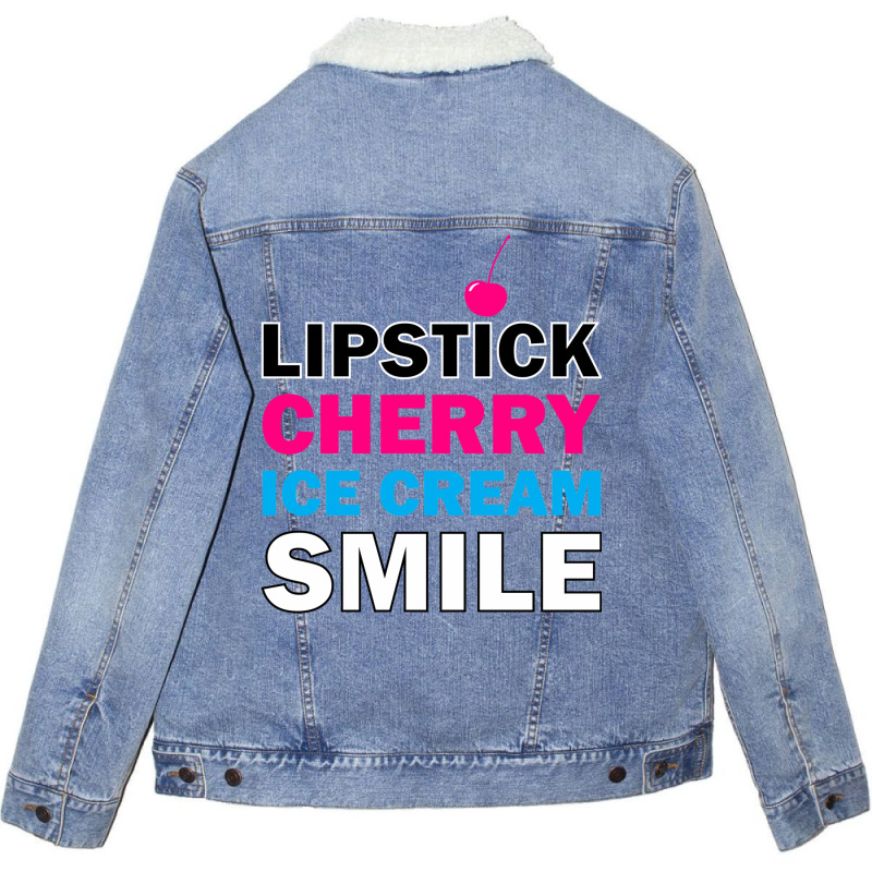 Lipstick Cherry Retro Unisex Sherpa-Lined Denim Jacket by dallycoplina | Artistshot