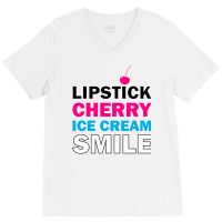 Lipstick Cherry Retro V-neck Tee | Artistshot