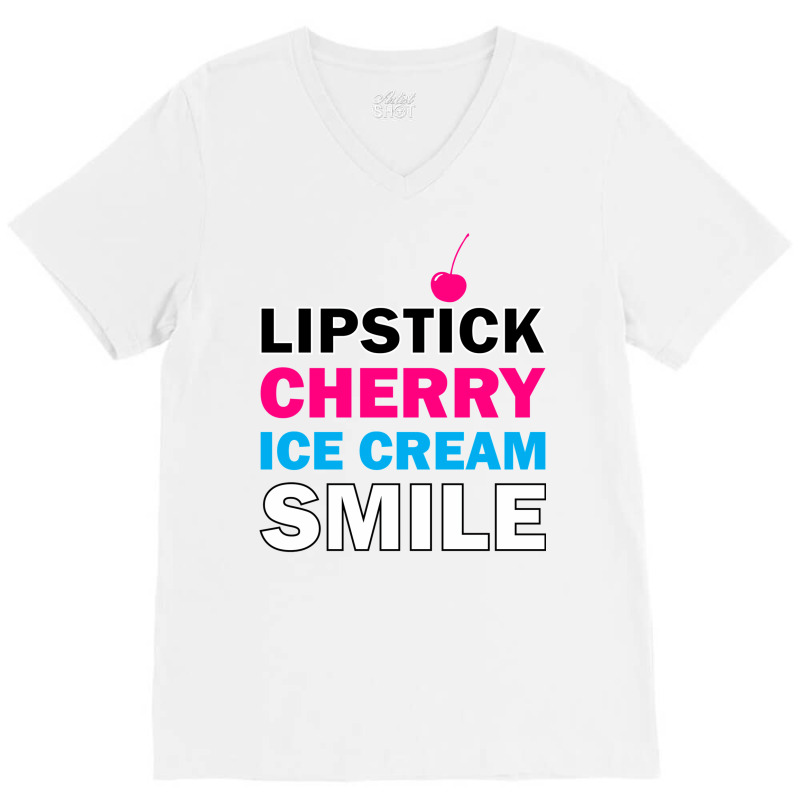 Lipstick Cherry Retro V-Neck Tee by dallycoplina | Artistshot