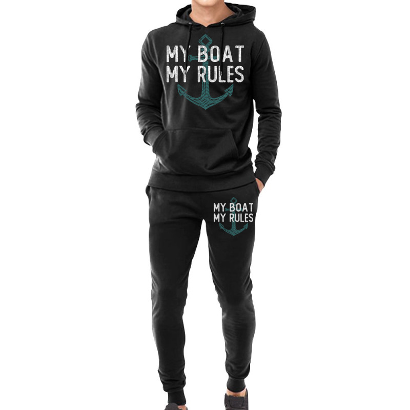 Funny Boating My Boat My Rules Vintage Anchor Sailing Humor Gift For B Hoodie & Jogger Set | Artistshot