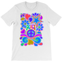 Peace And Love Flowers And Stars Hippie Design T-shirt | Artistshot