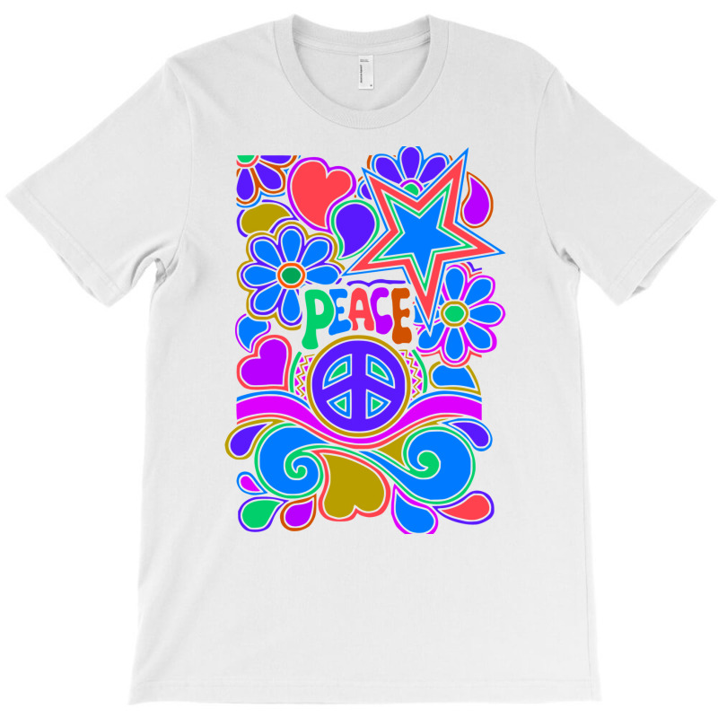 Peace And Love Flowers And Stars Hippie Design T-Shirt by dallycoplina | Artistshot