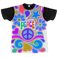 Peace And Love Flowers And Stars Hippie Design Graphic T-shirt | Artistshot