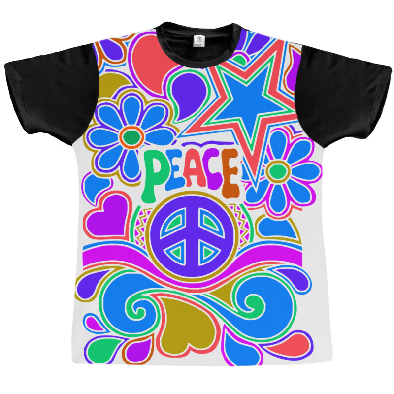 Peace And Love Flowers And Stars Hippie Design Graphic T-shirt by dallycoplina | Artistshot