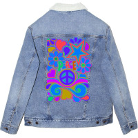 Peace And Love Flowers And Stars Hippie Design Unisex Sherpa-lined Denim Jacket | Artistshot