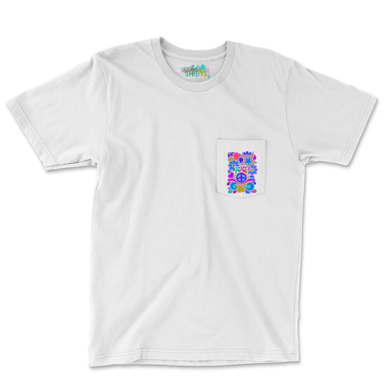 Peace And Love Flowers And Stars Hippie Design Pocket T-Shirt by dallycoplina | Artistshot