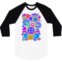 Peace And Love Flowers And Stars Hippie Design 3/4 Sleeve Shirt | Artistshot