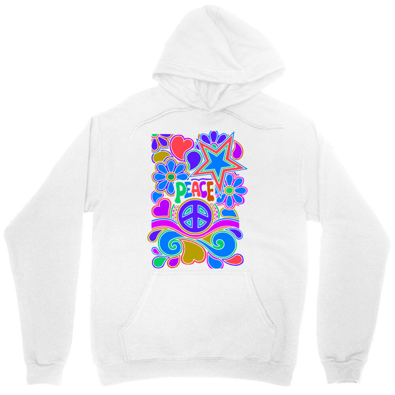 Peace And Love Flowers And Stars Hippie Design Unisex Hoodie by dallycoplina | Artistshot