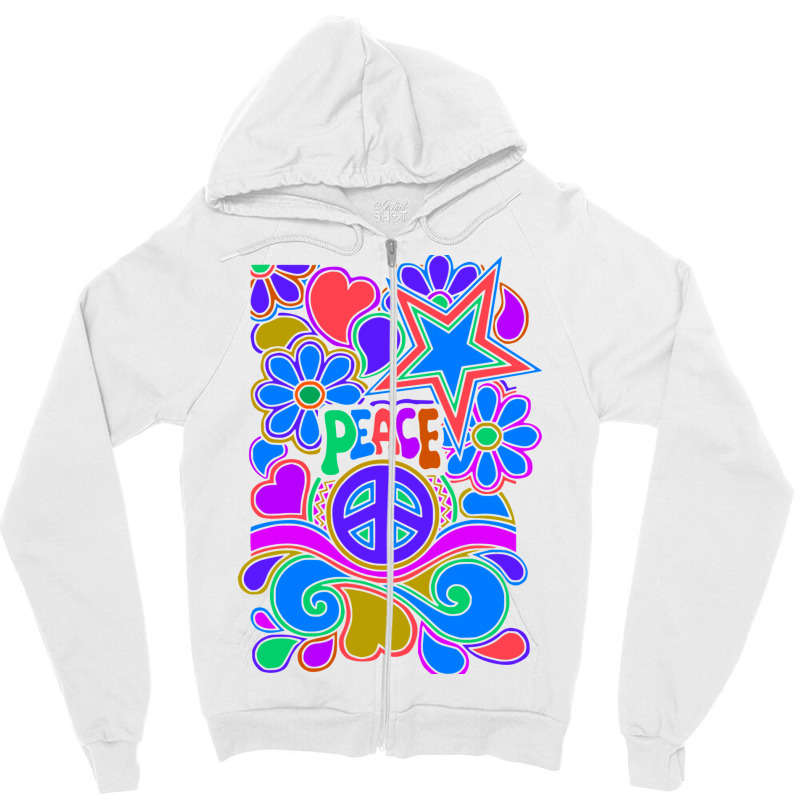 Peace And Love Flowers And Stars Hippie Design Zipper Hoodie by dallycoplina | Artistshot