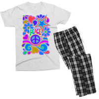 Peace And Love Flowers And Stars Hippie Design Men's T-shirt Pajama Set | Artistshot