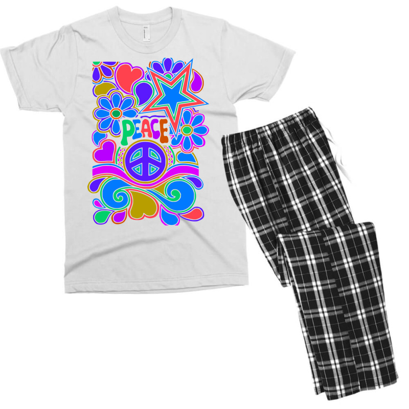 Peace And Love Flowers And Stars Hippie Design Men's T-shirt Pajama Set by dallycoplina | Artistshot