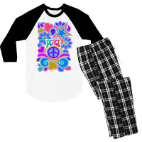 Peace And Love Flowers And Stars Hippie Design Men's 3/4 Sleeve Pajama Set | Artistshot