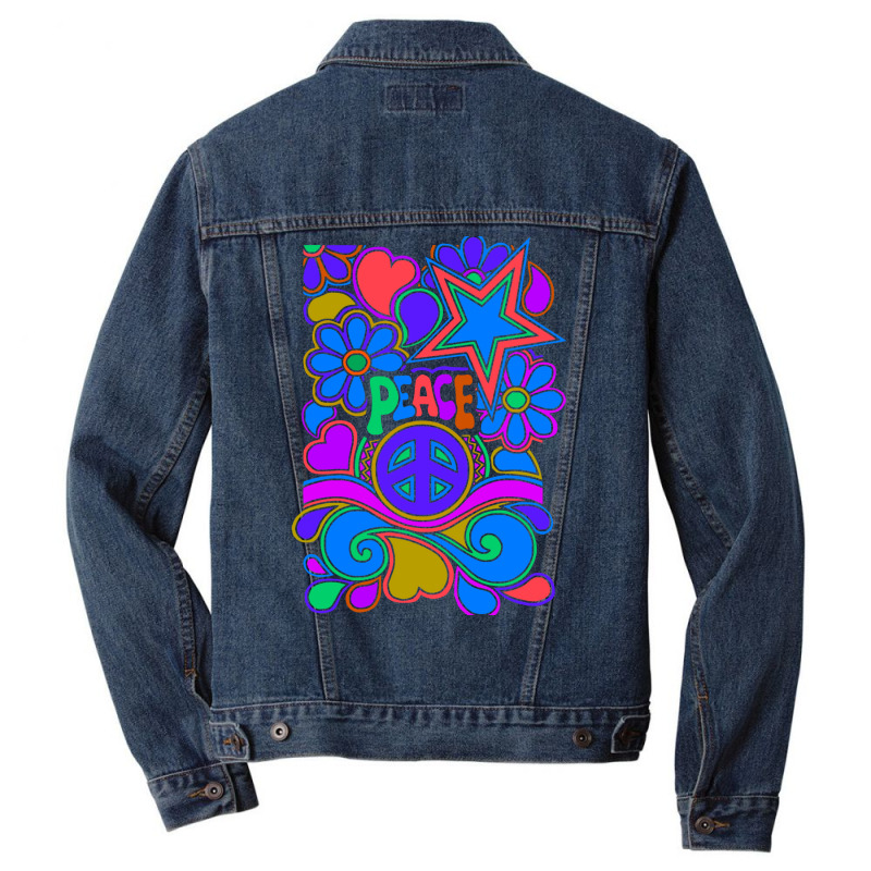 Peace And Love Flowers And Stars Hippie Design Men Denim Jacket by dallycoplina | Artistshot