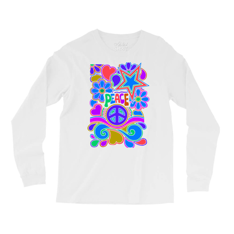 Peace And Love Flowers And Stars Hippie Design Long Sleeve Shirts by dallycoplina | Artistshot