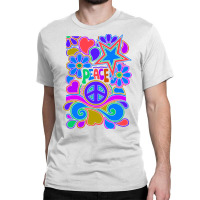 Peace And Love Flowers And Stars Hippie Design Classic T-shirt | Artistshot