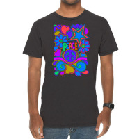 Peace And Love Flowers And Stars Hippie Design Vintage T-shirt | Artistshot