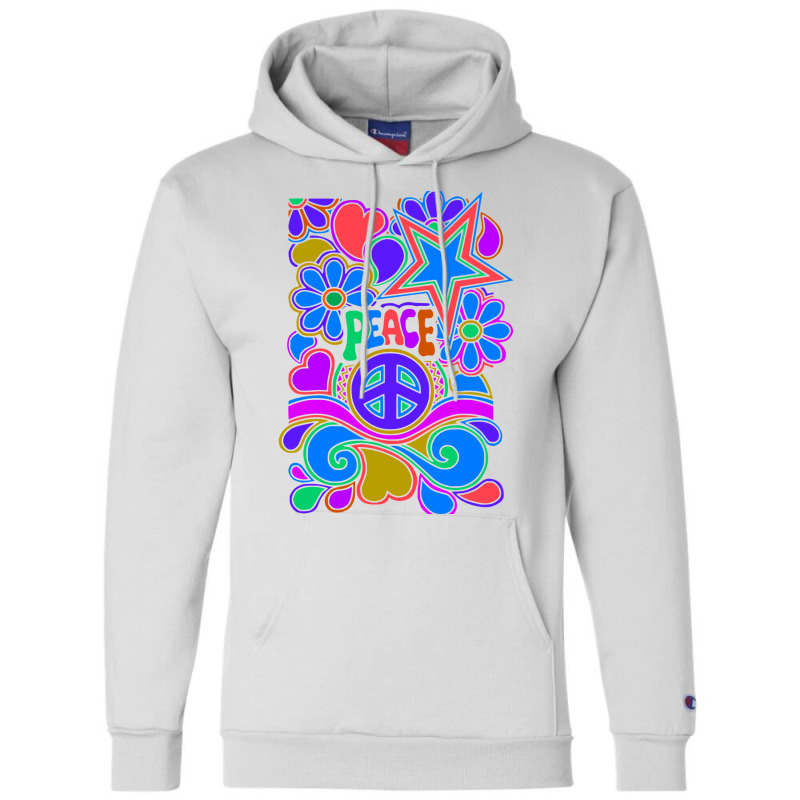 Peace And Love Flowers And Stars Hippie Design Champion Hoodie by dallycoplina | Artistshot