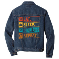 Retro Ax Throwing Lover Quote Eat Sleep Throw Axes Men Denim Jacket | Artistshot