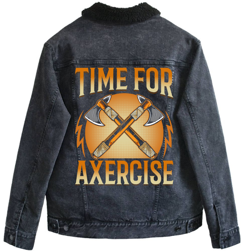 Time For Axercise Funny Axe Thrower Throwing Ax Lo Unisex Sherpa-lined Denim Jacket | Artistshot