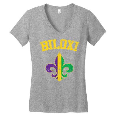 Biloxi Mississippi Mardi Gras Fleur De Lis Symbol Women's V-neck T ...