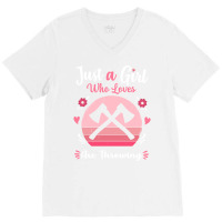 Just A Girl Who Loves Axe Throwing Pink Retro Vint V-neck Tee | Artistshot