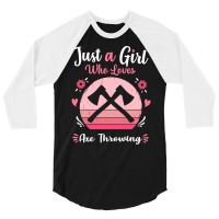 Just A Girl Who Loves Axe Throwing Pink Retro Vint 3/4 Sleeve Shirt | Artistshot