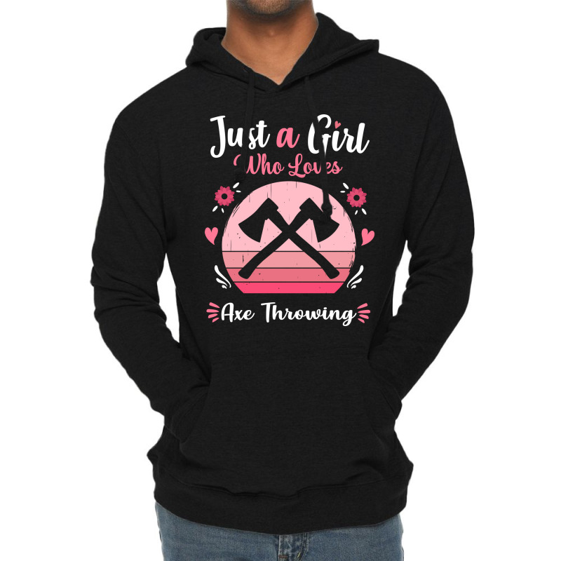 Just A Girl Who Loves Axe Throwing Pink Retro Vint Lightweight Hoodie by cransazumac | Artistshot