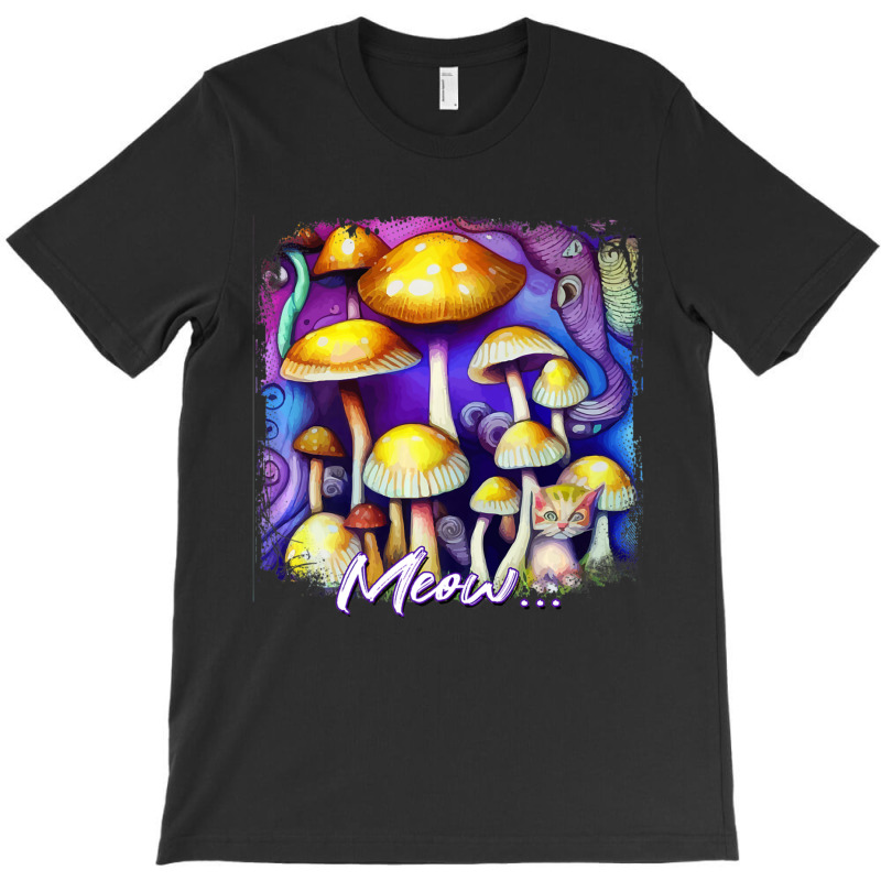 Mens Colorful Mushroom Meow Cat Morel Mycology Art T-shirt | Artistshot