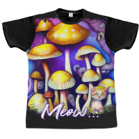 Mens Colorful Mushroom Meow Cat Morel Mycology Art Graphic T-shirt | Artistshot